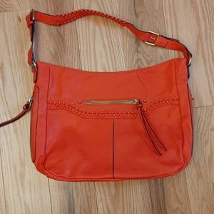 Orange/red bag with shoulder strap